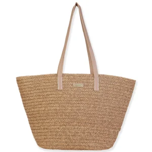 Tan, Paper Straw Shoulder Tote | CE6673 B