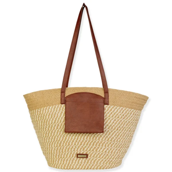 Tan, Paper Straw Shoulder Tote | CE6674 A