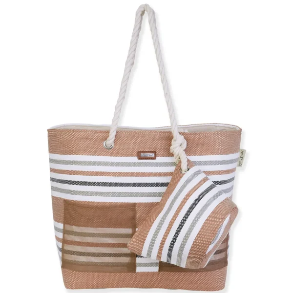 Tan, Paper Straw Shoulder Tote | CE6663 A