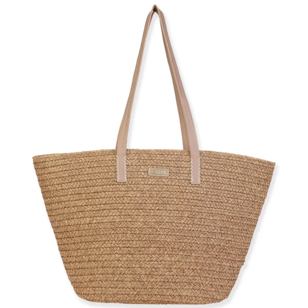 Tan, Paper Straw Shoulder Tote | CE6673 B