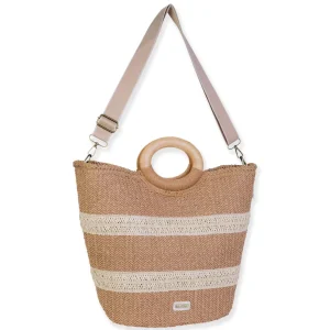 Tan, Paper Straw Shoulder Tote | CE6698 B