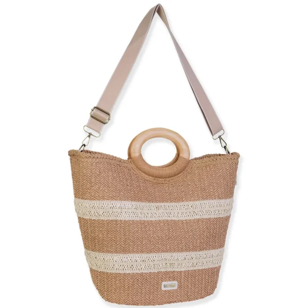 Tan, Paper Straw Shoulder Tote | CE6698 B