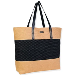 Tan, Paper Straw Shoulder Tote | CE6702 B