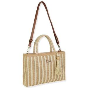 Tan, Paper Straw Shoulder Tote | CE6682 A