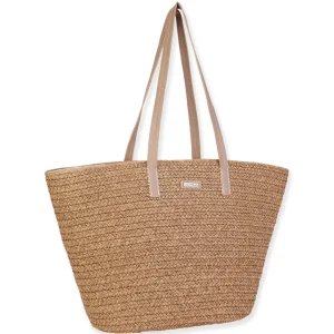 Tan, Paper Straw Shoulder Tote | CE6673 B