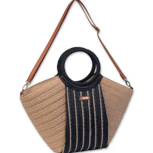 Tan, Paper Straw Shoulder Tote | CE6639 B