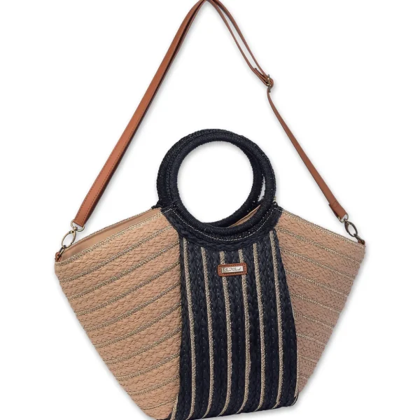 Tan, Paper Straw Shoulder Tote | CE6639 B