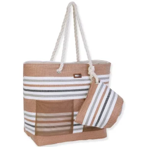 Tan, Paper Straw Shoulder Tote | CE6663 A