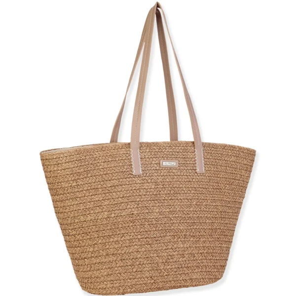 Tan, Paper Straw Shoulder Tote | CE6673 B