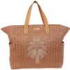 Tan, Poly Straw Shoulder Tote | CE6628 A