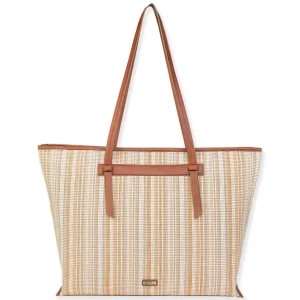 Tan, Poly Straw Shoulder Tote | CE6635 A
