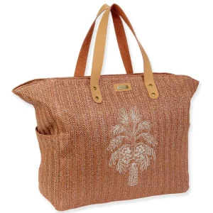 Tan, Poly Straw Shoulder Tote | CE6628 A