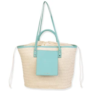 Teal, Paper Straw Shoulder Tote | CE6636 B
