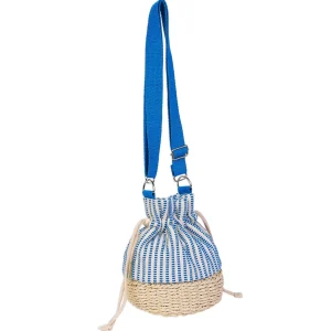 Turquoise, Canvas/Paper Straw Barel Crossbody | CE6625 B