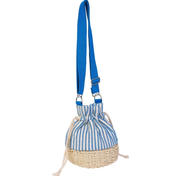 Turquoise, Canvas/Paper Straw Barel Crossbody | CE6625 B