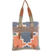 Up-Cycled Canvas | Dhurry Variant Fabrics | Shoulder Tote Genuine Leather Trim | UC180