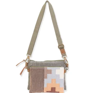 Up-Cycled Canvas | Dhurry Variant Fabrics | 2 Piece Crossbody Genuine Leather Trim | UC194