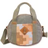 Up-Cycled Canvas | Dhurry Variant Fabrics | Round Carry Tote Genuine Leather Trim | UC187