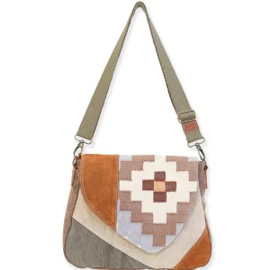 Up-Cycled Canvas | Dhurry Variant Fabrics | Flap Over Messenger Genuine Leather Trim | UC186
