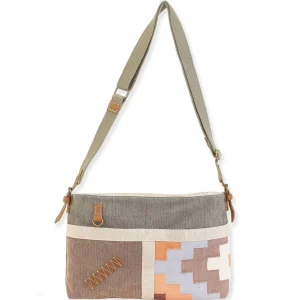 Up-Cycled Canvas | Dhurry Variant Fabrics | Crossbody Genuine Leather Trim | UC182