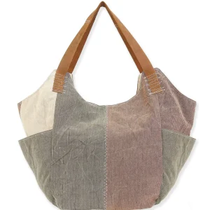 Up-Cycled Canvas | Dhurry Variant Fabrics | Scoop Tote Genuine Leather Trim | UC177