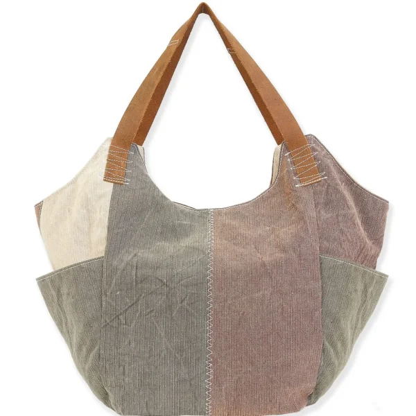 Up-Cycled Canvas | Dhurry Variant Fabrics | Scoop Tote Genuine Leather Trim | UC177