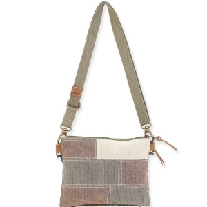 Up-Cycled Canvas | Dhurry Variant Fabrics | 2 Piece Crossbody Genuine Leather Trim | UC194