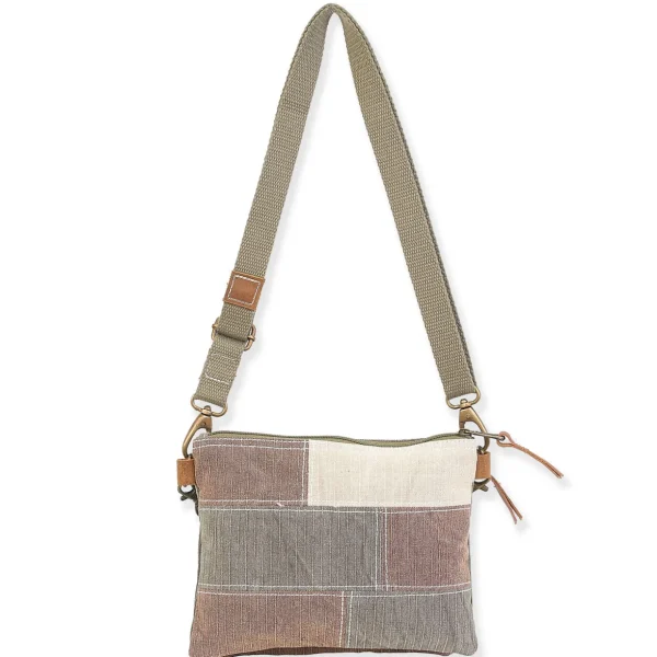 Up-Cycled Canvas | Dhurry Variant Fabrics | 2 Piece Crossbody Genuine Leather Trim | UC194