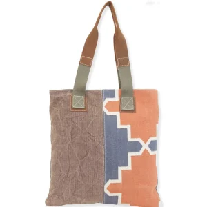 Up-Cycled Canvas | Dhurry Variant Fabrics | Shoulder Tote Genuine Leather Trim | UC180