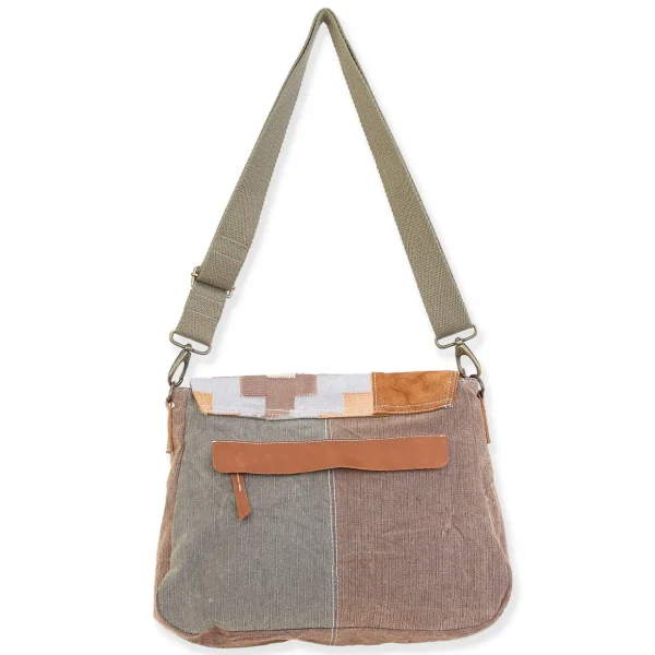 Up-Cycled Canvas | Dhurry Variant Fabrics | Flap Over Messenger Genuine Leather Trim | UC186