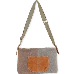 Up-Cycled Canvas | Dhurry Variant Fabrics | Crossbody Genuine Leather Trim | UC182
