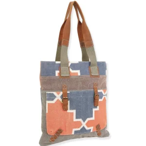Up-Cycled Canvas | Dhurry Variant Fabrics | Shoulder Tote Genuine Leather Trim | UC180