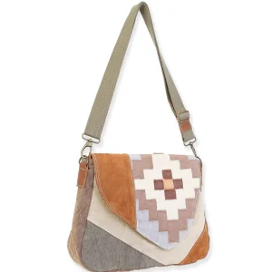 Up-Cycled Canvas | Dhurry Variant Fabrics | Flap Over Messenger Genuine Leather Trim | UC186