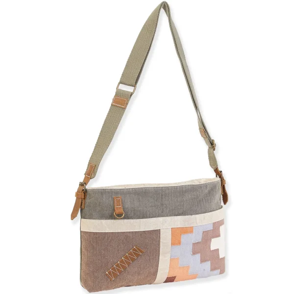 Up-Cycled Canvas | Dhurry Variant Fabrics | Crossbody Genuine Leather Trim | UC182