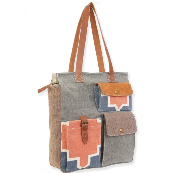 Up-Cycled Canvas | Dhurry Variant Fabrics | Messenger Bag Genuine Leather Trim | UC178