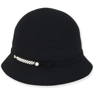Willow | Women's Wool Felt Cloche Faux Pearl Accent | AD1559