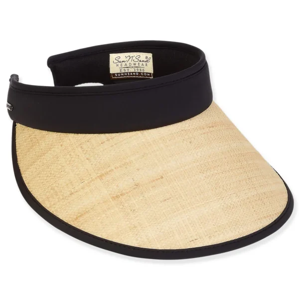Women's Black, Raffia /Polyester Visor, Brim 4.5" | Sun N Sand | HH3378 B