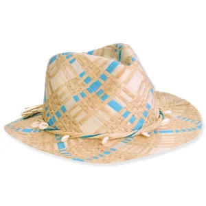 Women's Blue, 80% Raffia 20% Polyester Fedora, Brim 2.5" | Sun N Sand | HH3377 B