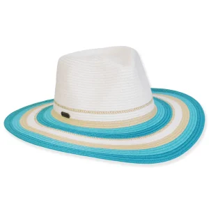 Women's Blue Multi, Paperbraid Safari, Brim 3.5" | Caribbean Joe | HCJ439 B