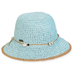 Women's Blue, Paper Crochet Bucket, Brim 3" | Sun N Sand | HH3370 B