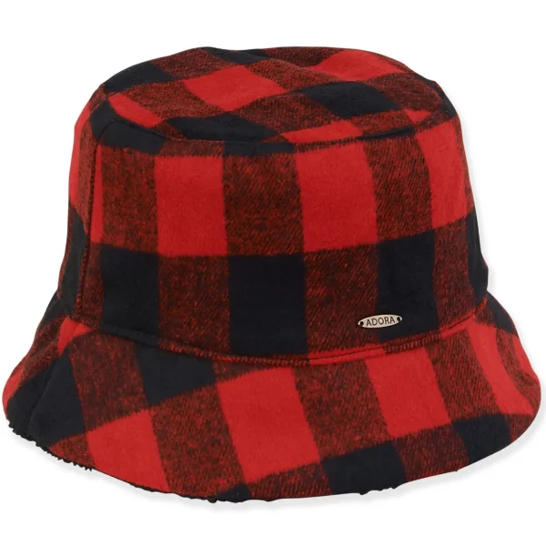 Women's Fashion Fabric Plaid Plush Lining Bucket | AD1492