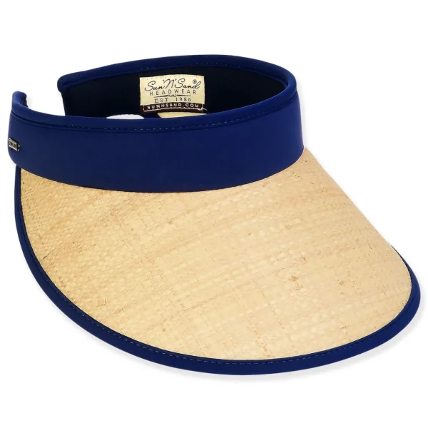 Women's Navy, Raffia /Polyester Visor, Brim 4.5" | Sun N Sand | HH3378 C