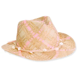 Women's Pink, 80% Raffia/20% Polyester Fedora, Brim 2.5" | Sun N Sand | HH3377 A