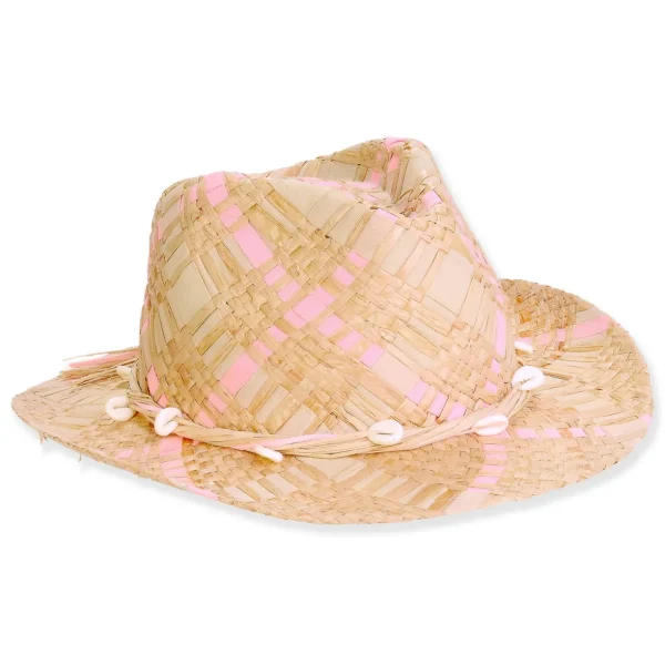 Women's Pink, 80% Raffia/20% Polyester Fedora, Brim 2.5" | Sun N Sand | HH3377 A