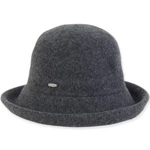 Women's Soft Wool Cloche Up-Brim Faux Suede Trim | AD1435