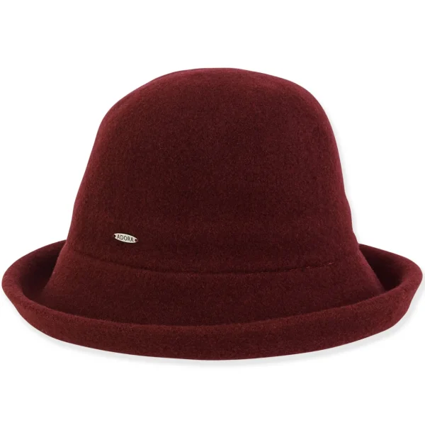 Women's Soft Wool Cloche Up-Brim Faux Suede Trim | AD1435