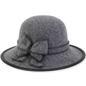 Women's Soft Wool Floppy Self Bow Faux Leather Trim | AD1437