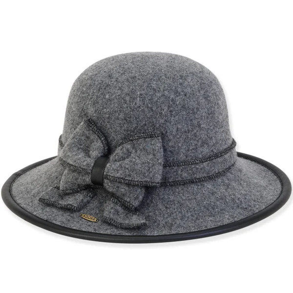 Women's Soft Wool Floppy Self Bow Faux Leather Trim | AD1437