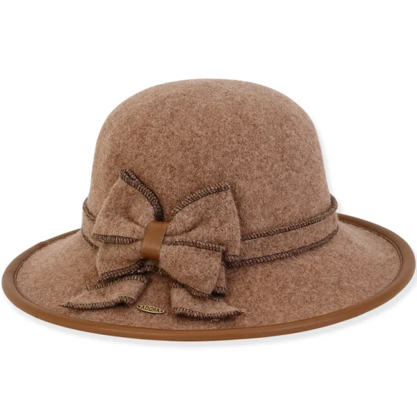 Women's Soft Wool Floppy Self Bow Faux Leather Trim | AD1437