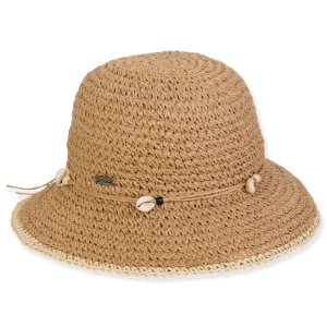 Women's Tan, Paper Crochet Bucket, Brim 3" | Sun N Sand | HH3370 A